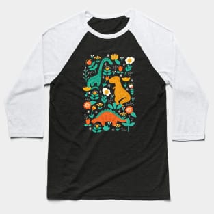 Folk Floral Dinosaurs - Primary Baseball T-Shirt